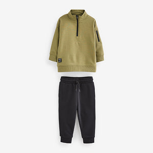 Khaki Green/black Funnel Neck Sweatshirt and Jogger Set (3mths-7yrs)