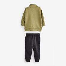 Load image into Gallery viewer, Khaki Green/black Funnel Neck Sweatshirt and Jogger Set (3mths-7yrs)
