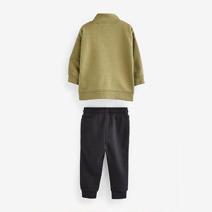 Khaki Green/black Funnel Neck Sweatshirt and Jogger Set (3mths-7yrs)