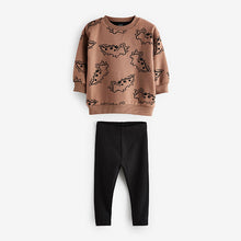 Load image into Gallery viewer, Tan Brown Dino Print Character Sweatshirt and Legging Set (3mths-6yrs)
