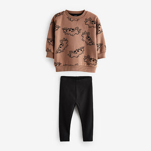 Tan Brown Dino Print Character Sweatshirt and Legging Set (3mths-6yrs)