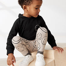 Load image into Gallery viewer, Black/Ecru Cream Smile Face Long Sleeve Hoodie And Leggings Set (3mths-6yrs)
