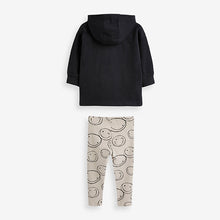 Load image into Gallery viewer, Black/Ecru Cream Smile Face Long Sleeve Hoodie And Leggings Set (3mths-6yrs)
