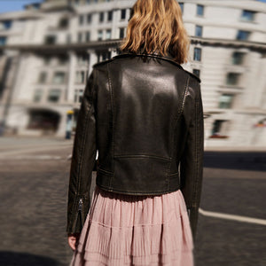 Washed Black Faux Leather Biker Jacket