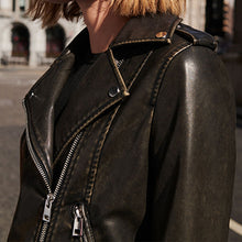 Load image into Gallery viewer, Washed Black Faux Leather Biker Jacket
