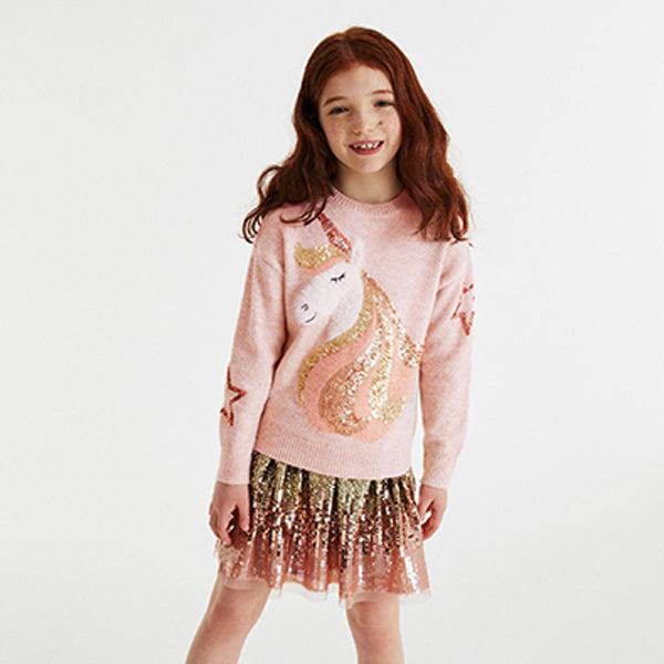 Pink Sequin Unicorn Knitted Jumper (3-12yrs)