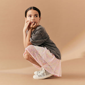 Pink Multi Floral Sequin Skirt (3-12yrs)