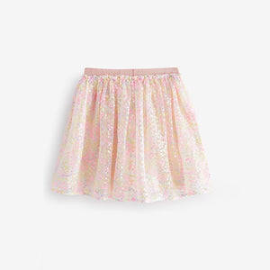 Pink Multi Floral Sequin Skirt (3-12yrs)