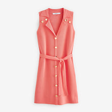 Load image into Gallery viewer, Coral Pink Button Detail Knit Dress with Tie Waist
