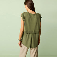 Load image into Gallery viewer, Khaki Green Split Shoulder Short Sleeve Knit Layer Top
