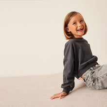 Load image into Gallery viewer, Charcoal Grey Boxy Long Sleeve Cuffed Sweat Top (3-12yrs)
