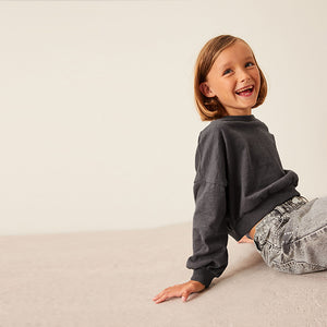 Charcoal Grey Boxy Long Sleeve Cuffed Sweat Top (3-12yrs)