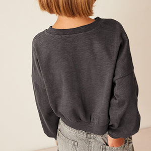 Charcoal Grey Boxy Long Sleeve Cuffed Sweat Top (3-12yrs)