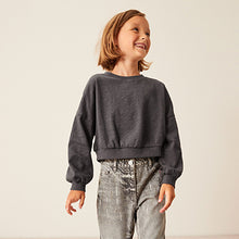 Load image into Gallery viewer, Charcoal Grey Boxy Long Sleeve Cuffed Sweat Top (3-12yrs)
