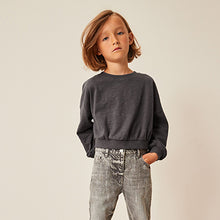 Load image into Gallery viewer, Charcoal Grey Boxy Long Sleeve Cuffed Sweat Top (3-12yrs)
