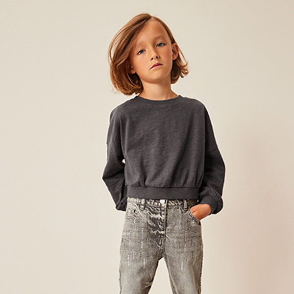 Charcoal Grey Boxy Long Sleeve Cuffed Sweat Top (3-12yrs)