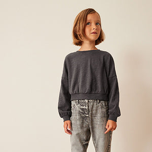 Charcoal Grey Boxy Long Sleeve Cuffed Sweat Top (3-12yrs)