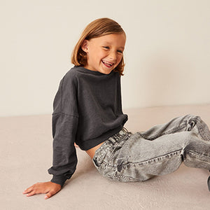 Charcoal Grey Boxy Long Sleeve Cuffed Sweat Top (3-12yrs)