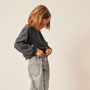 Charcoal Grey Boxy Long Sleeve Cuffed Sweat Top (3-12yrs)