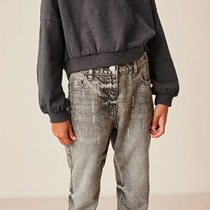 Charcoal Grey Boxy Long Sleeve Cuffed Sweat Top (3-12yrs)