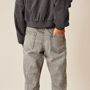 Charcoal Grey Boxy Long Sleeve Cuffed Sweat Top (3-12yrs)