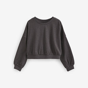 Charcoal Grey Boxy Long Sleeve Cuffed Sweat Top (3-12yrs)