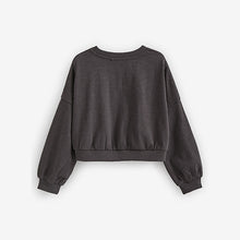 Load image into Gallery viewer, Charcoal Grey Boxy Long Sleeve Cuffed Sweat Top (3-12yrs)
