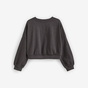 Charcoal Grey Boxy Long Sleeve Cuffed Sweat Top (3-12yrs)