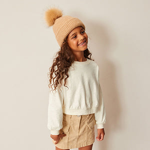 Ecru Boxy Long Sleeve Cuffed Sweat Top (3-12yrs)