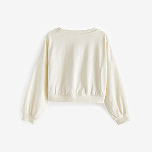 Ecru Boxy Long Sleeve Cuffed Sweat Top (3-12yrs)