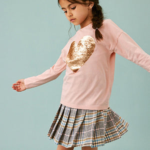 Pink/Gold Long Sleeve Sequin Heart T-Shirt (3-12yrs)