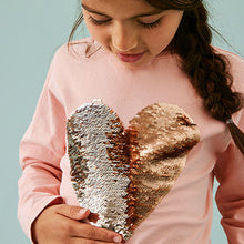 Load image into Gallery viewer, Pink/Gold Long Sleeve Sequin Heart T-Shirt (3-12yrs)
