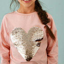 Load image into Gallery viewer, Pink/Gold Long Sleeve Sequin Heart T-Shirt (3-12yrs)
