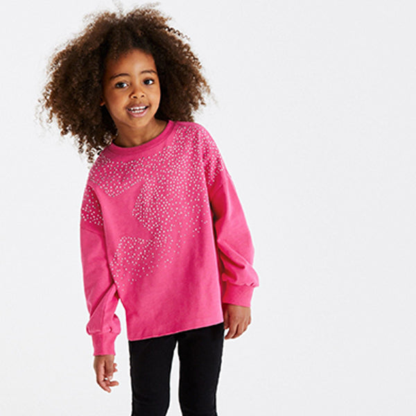 Pink Studded Star Cuffed Long Sleeve T-Shirt (3-12yrs)