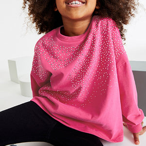 Pink Studded Star Cuffed Long Sleeve T-Shirt (3-12yrs)