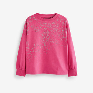 Pink Studded Star Cuffed Long Sleeve T-Shirt (3-12yrs)