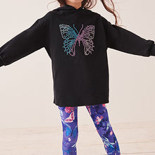 Load image into Gallery viewer, Black/Purple Butterfly Hoodie &amp; Leggings Set (3-12yrs)
