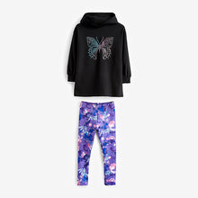 Load image into Gallery viewer, Black/Purple Butterfly Hoodie &amp; Leggings Set (3-12yrs)
