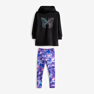 Black/Purple Butterfly Hoodie & Leggings Set (3-12yrs)