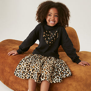 Black Animal Sequin Sweat Dress (3-12yrs)