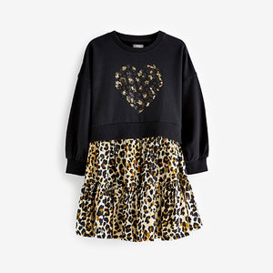 Black Animal Sequin Sweat Dress (3-12yrs)