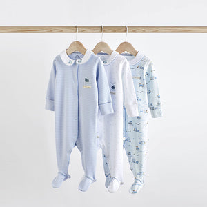 Blue/White Baby Sleepsuits 3 Pack (0-18mths)