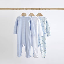 Load image into Gallery viewer, Blue/White Baby Sleepsuits 3 Pack (0-18mths)
