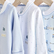 Load image into Gallery viewer, Blue/White Baby Sleepsuits 3 Pack (0-18mths)
