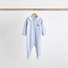 Load image into Gallery viewer, Blue/White Baby Sleepsuits 3 Pack (0-18mths)
