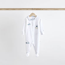 Load image into Gallery viewer, Blue/White Baby Sleepsuits 3 Pack (0-18mths)
