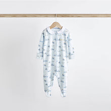 Load image into Gallery viewer, Blue/White Baby Sleepsuits 3 Pack (0-18mths)
