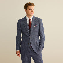 Load image into Gallery viewer, Navy Blue Slim Fit Trimmed Check Suit Jacket
