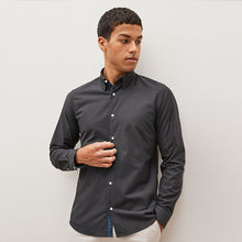Load image into Gallery viewer, Charcoal Grey Stretch Oxford Long Sleeve Shirt
