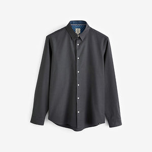 Charcoal Grey Stretch Oxford Long Sleeve Shirt